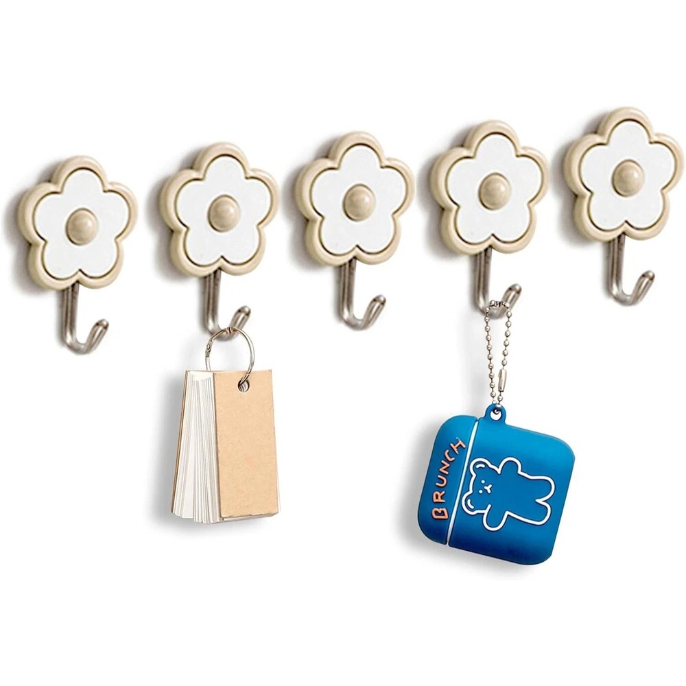 [5 Pack] Cute Floret Utility Hooks Heavy Duty up to 5 Pounds, Waterproof and Oil